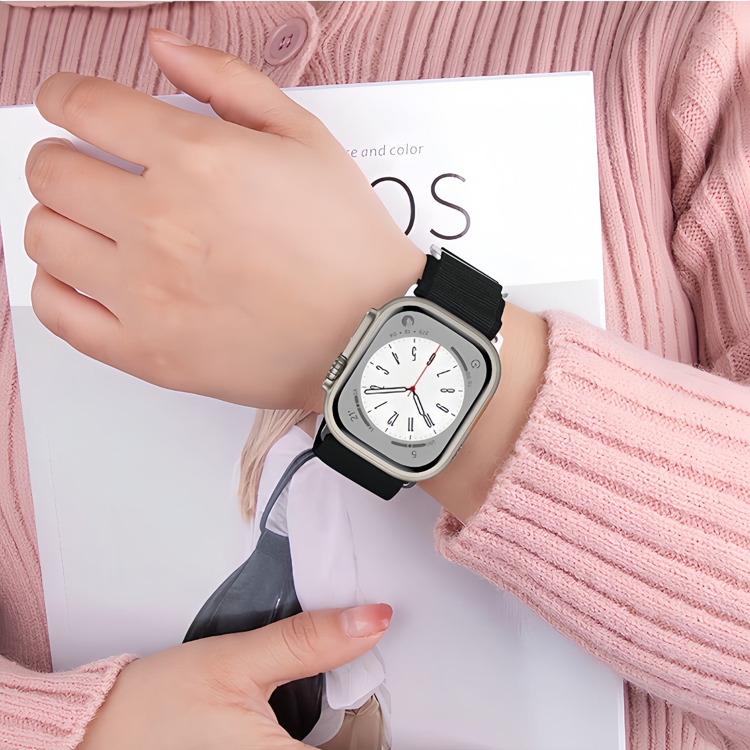 Pasek nylonowy do Apple Watch 44/45/49 mm czarny