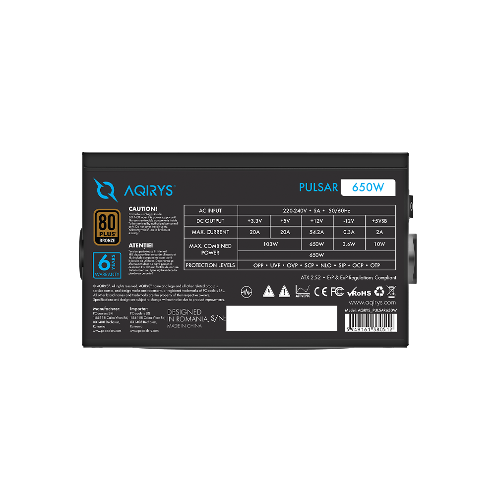 Zasilacz do komputera PULSAR 650W 80 Plus Bronze ATX czarny