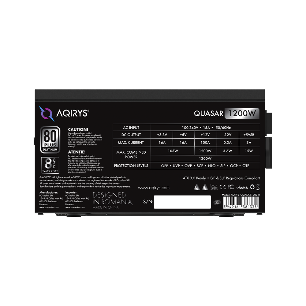 Zasilacz do komputera QUASAR 1200W 80 Plus Platinum ATX PCIe 5.0 czarny
